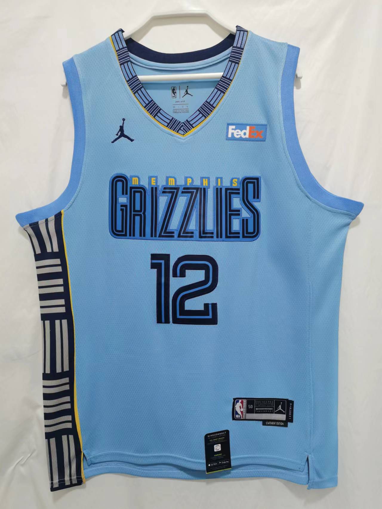 Men Memphis Grizzlies #12 Morant Light blue Game 22-23 NBA Jersey